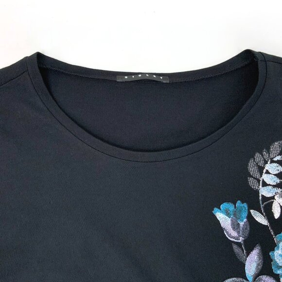 New Sisley Women's Black T-Shirt Floral Print Sz M - Picture 12 of 16